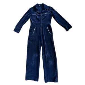 Vintage Ragtime Black Stripe Velvet Overalls Coveralls Jumpsuit Women's Sz Small